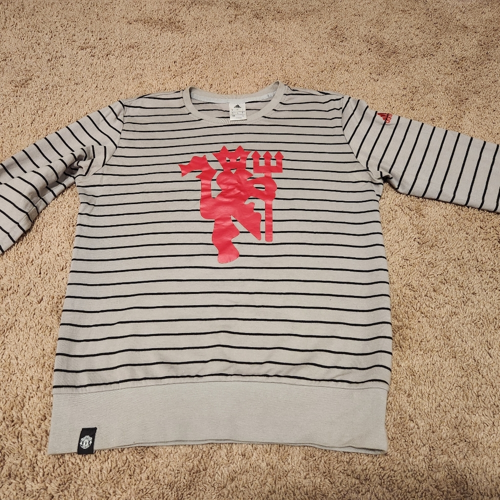 adidas Gray & Black Striped Sweatshirt with Red Crest